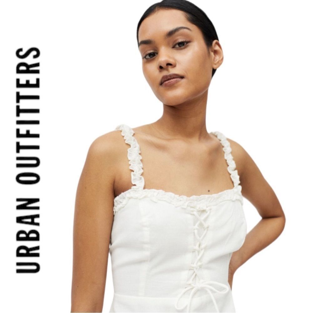 NEW Urban Outfitters UO Robin Lace-Up White Mini Dress L XL - Picture 3 of 5